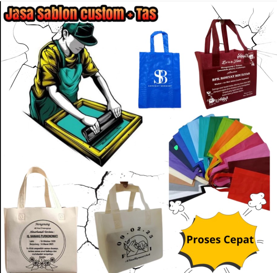 Sablon Custom Tas Spunbond Mewarnai Handle Lipat Box Dus Souvenir