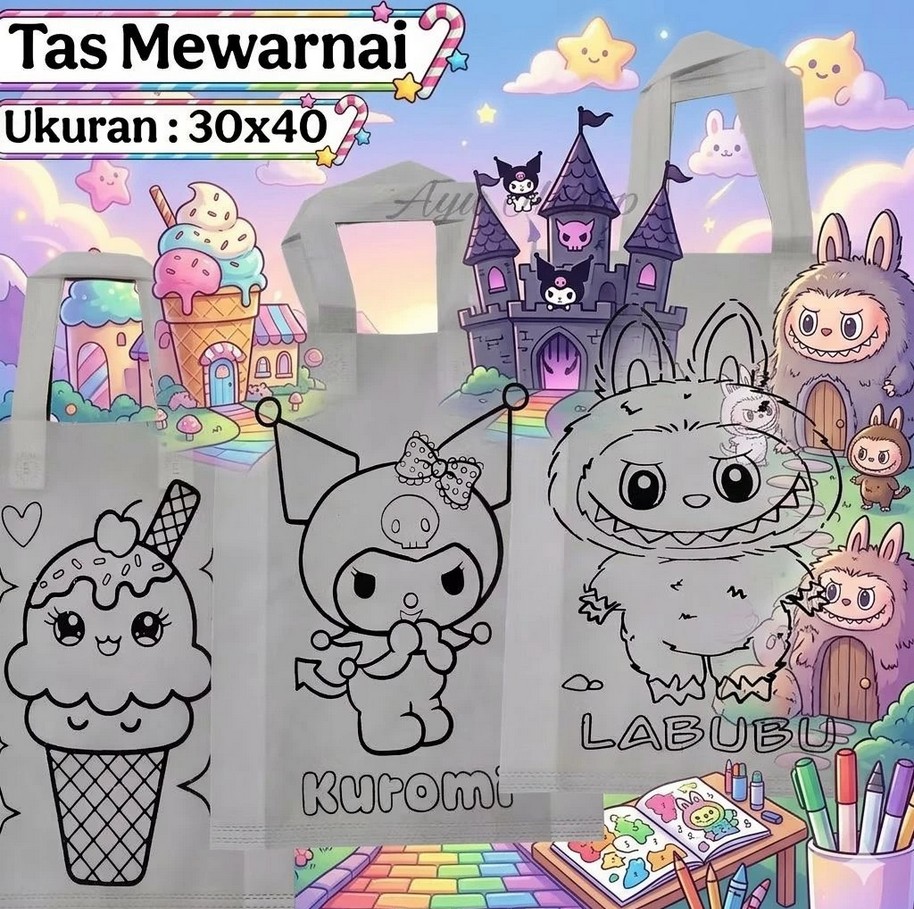 Tas Spunbond Mewarnai Anak Ukuran 30x40 Sablon untuk Tas Kado Ulang Tahun